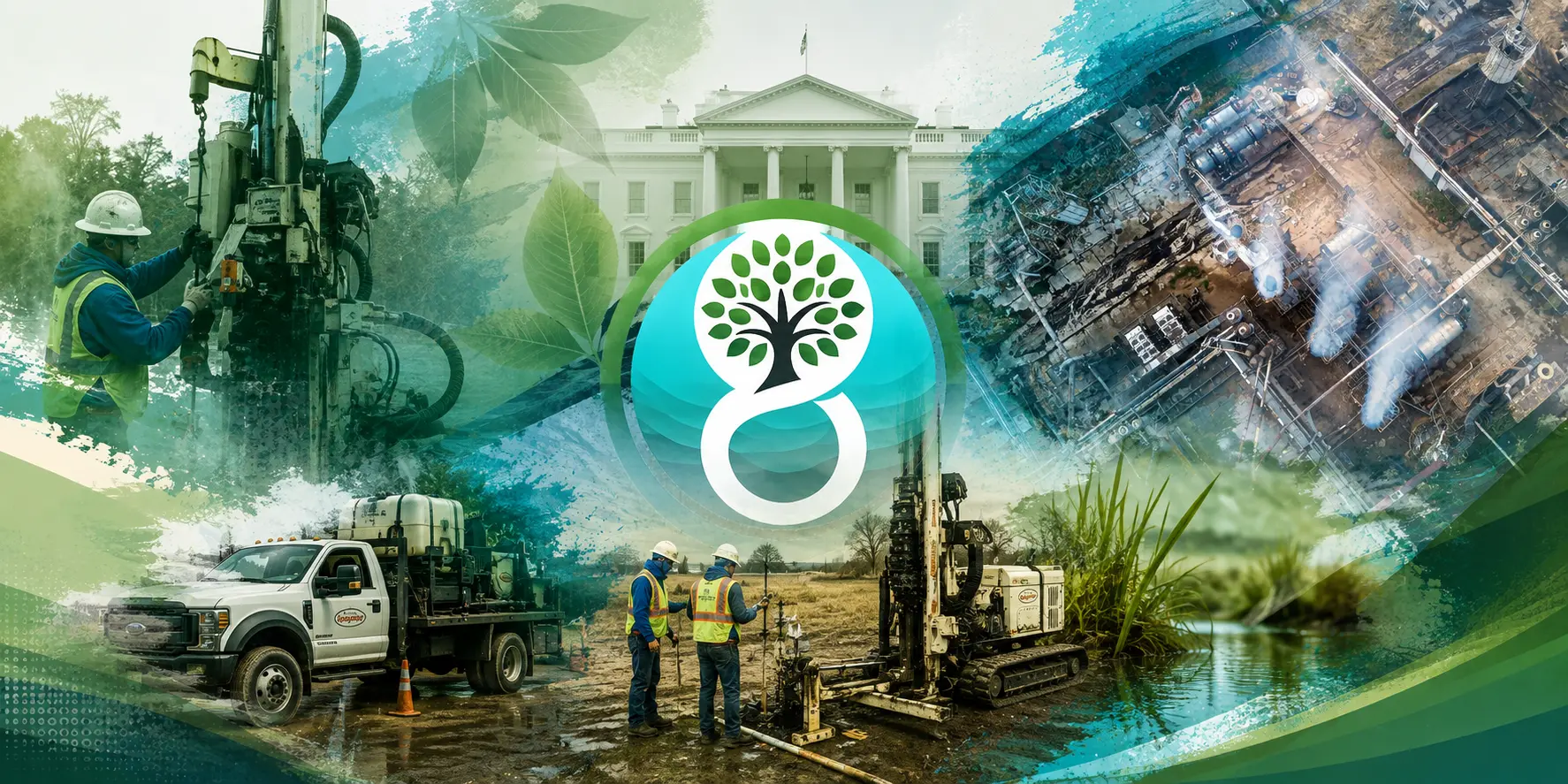 Site remediation services showing environmental drilling, soil and groundwater investigation, industrial facilities, and field remediation activities.