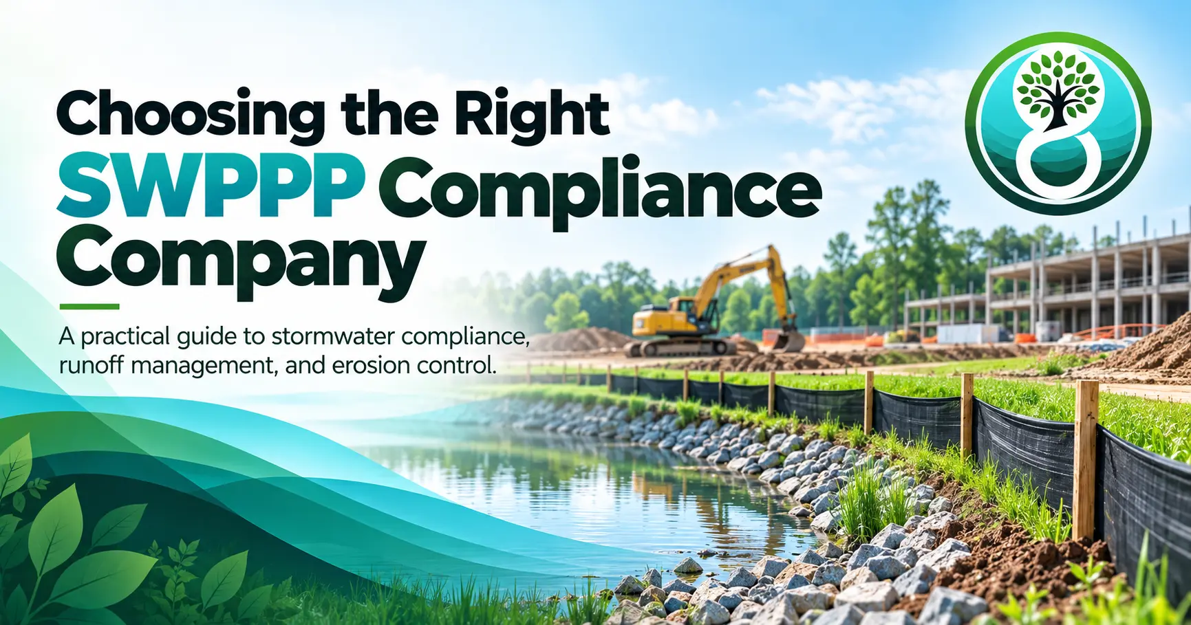 Choosing the Right SWPPP Compliance Company banner by SKA Environment showing construction site stormwater runoff controls, silt fencing, and erosion prevention.